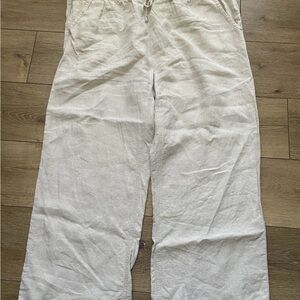 L.L. Bean 100% Linen Pants 18W Wide Leg Pull On Elastic Waist Minimalist EUC